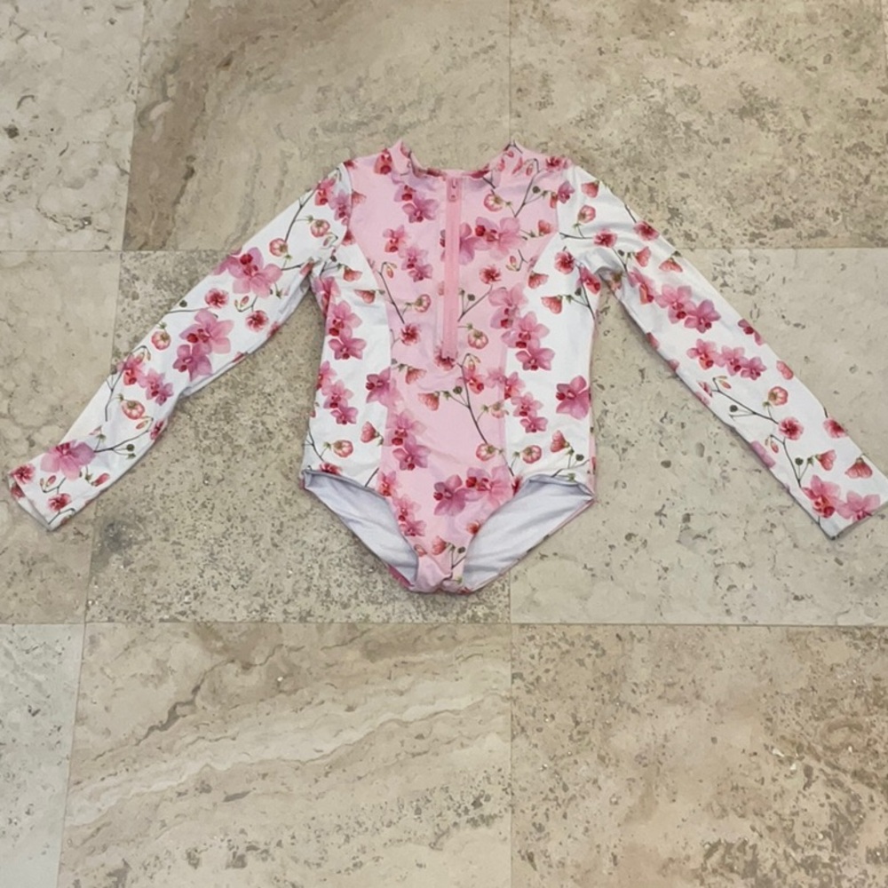 Submarine Pink Floral Kids Swim One Piece